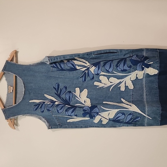 Holding Horses By Anthropologie Floral Denim Sleeveless Dress - Picture 3 of 6